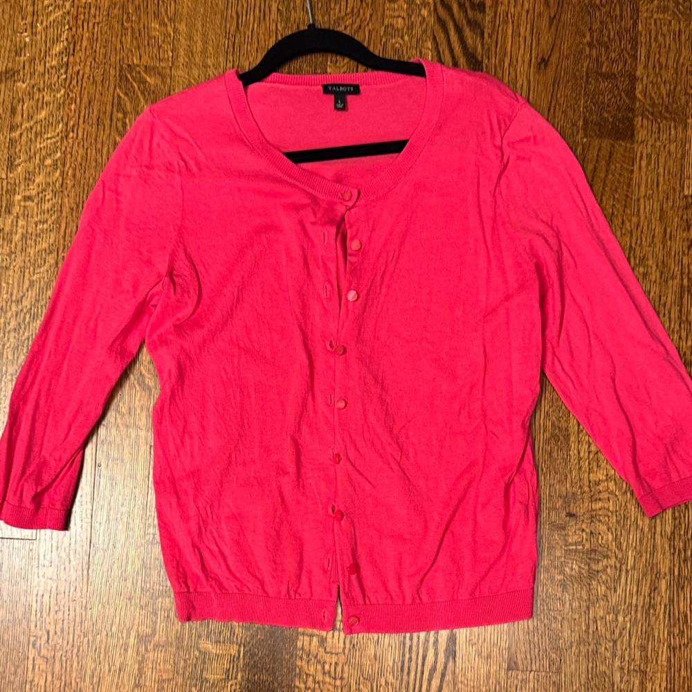 Talbots hot pink charming cardigan 3/4 sleeve Crewneck